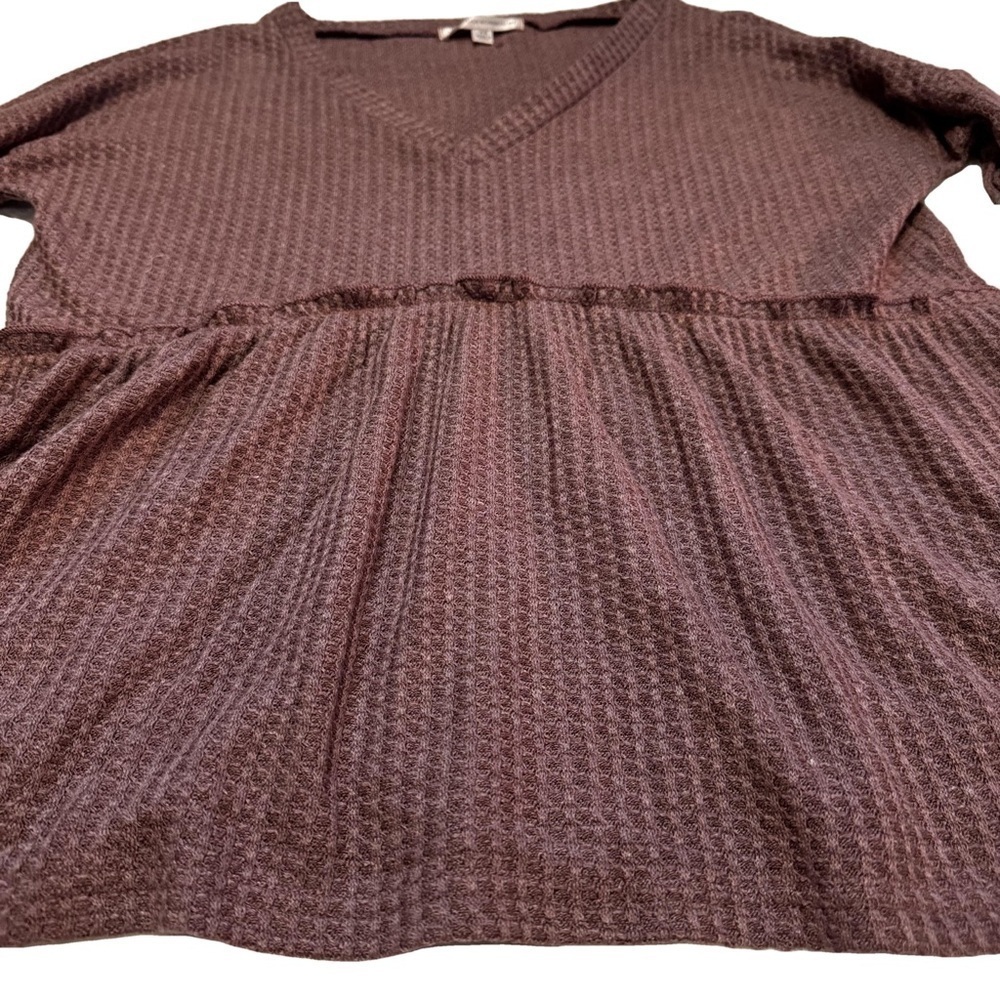 Lisa Robertson Brown Waffle Knit Top Size XS Peplum Long Sleeved V Neck NEW - Picture 9 of 13